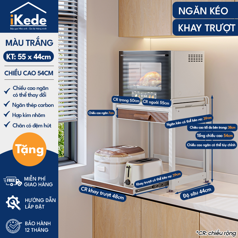 [iKEDE] KỆ ĐỂ NỒI CƠM ĐIỆN, LÒ VIBA 2 TẦNG KHAY TRƯỢT, NGĂN KÉO CAO CẤP KỆ BẾP THÔNG MINH