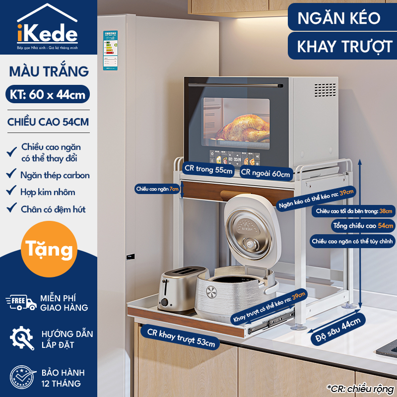 [iKEDE] KỆ ĐỂ NỒI CƠM ĐIỆN, LÒ VIBA 2 TẦNG KHAY TRƯỢT, NGĂN KÉO CAO CẤP KỆ BẾP THÔNG MINH