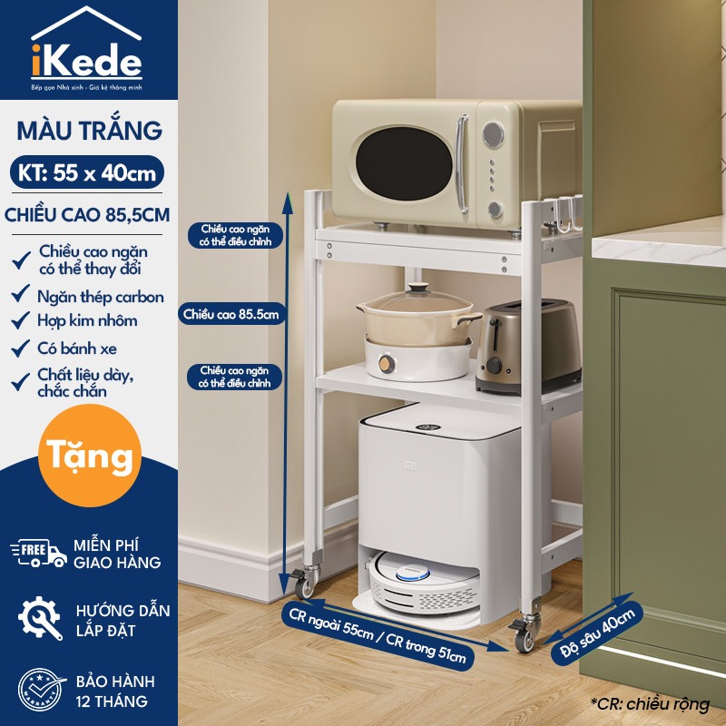 [iKede] Kệ để robot hút bụi cao tầng Kệ lò vi sóng Kệ lò nướng khung hợp kim nhôm ngăn chia nâng hạ