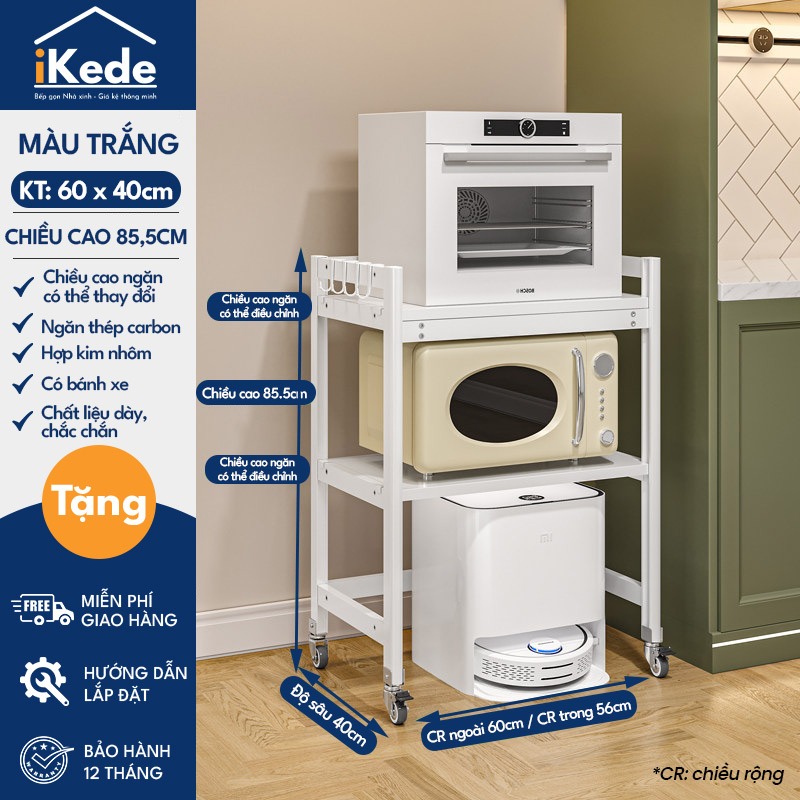 [iKede] Kệ để robot hút bụi cao tầng Kệ lò vi sóng Kệ lò nướng khung hợp kim nhôm ngăn chia nâng hạ
