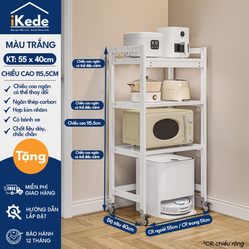 [iKede] Kệ để robot hút bụi cao tầng Kệ lò vi sóng Kệ lò nướng khung hợp kim nhôm ngăn chia nâng hạ