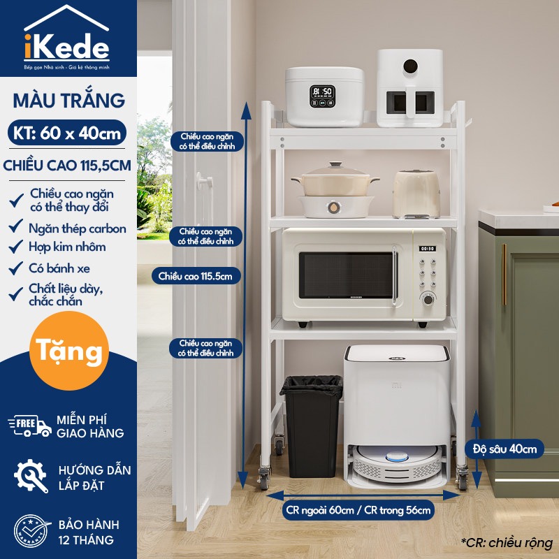 [iKede] Kệ để robot hút bụi cao tầng Kệ lò vi sóng Kệ lò nướng khung hợp kim nhôm ngăn chia nâng hạ