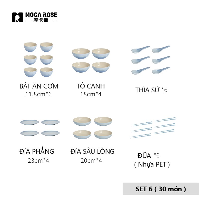 BỘ BÁT ĐĨA THẠCH SỨ TRÁNG MEN CAO CẤP MOCAROSE