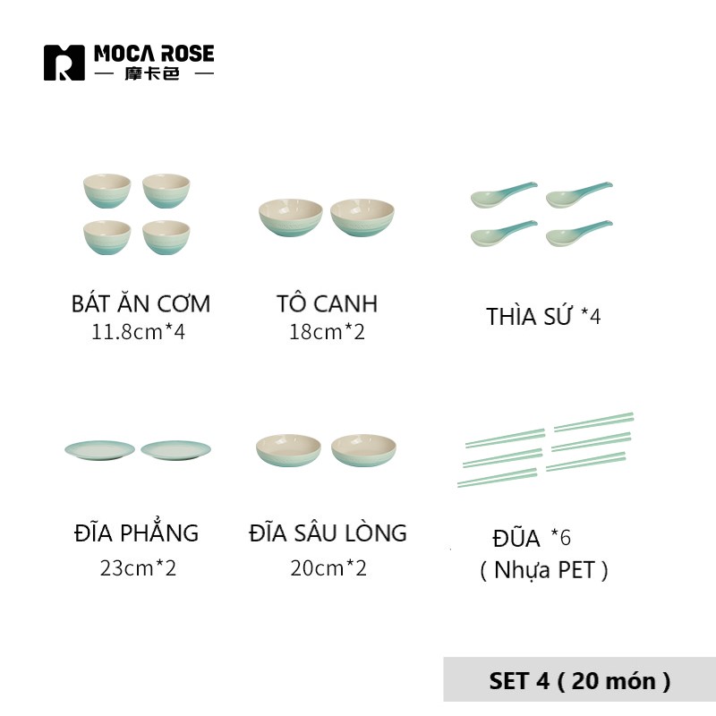 BỘ BÁT ĐĨA THẠCH SỨ TRÁNG MEN CAO CẤP MOCAROSE
