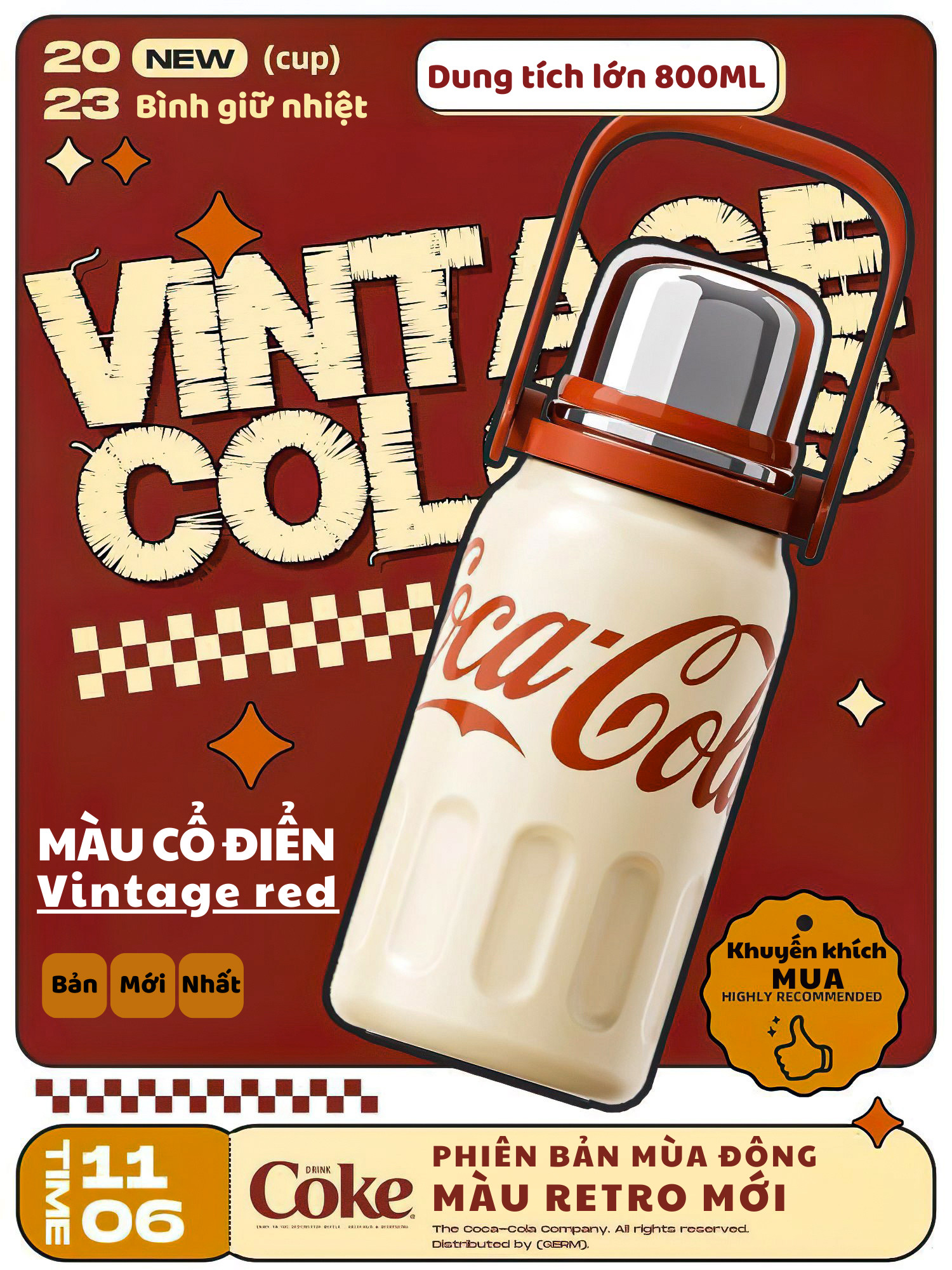 BÌNH GIỮ NHIỆT CAO CẤP GERM x CocaCola GIỮ NHIỆT 24H INOX316L