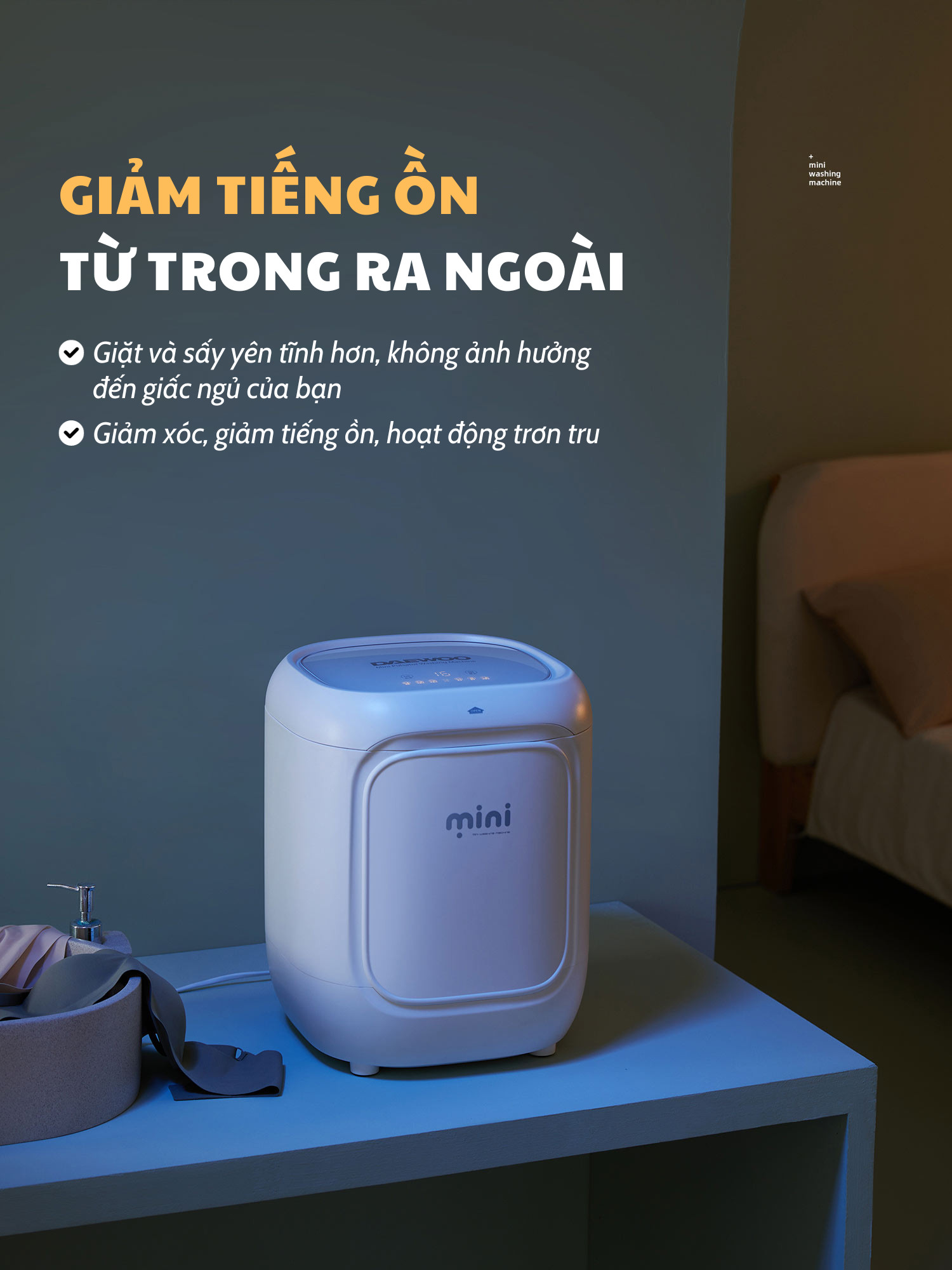 MÁY GIẶT ĐỒ LÓT MINI TỰ ĐỘNG GIẶT XẢ SẤY KHÔ GIẶT NƯỚC NÓNG KHỬ KHUẨN DAEWOO 7L