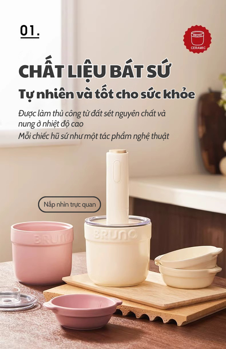 MÁY XAY THỰC PHẨM ĐA NĂNG BRUNO SET 4 BOWL SỨ