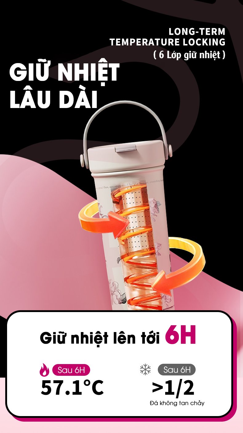 CỐC GIỮ NHIỆT CAO CẤP GOOM 600ML LÕI INOX316L KÈM ỐNG LỌC TRÀ