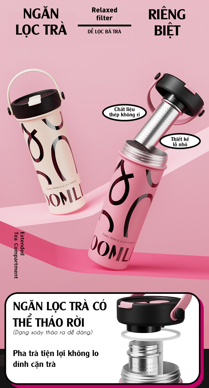 CỐC GIỮ NHIỆT CAO CẤP GOOM 600ML LÕI INOX316L KÈM ỐNG LỌC TRÀ