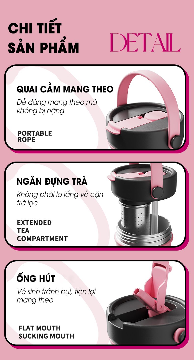 CỐC GIỮ NHIỆT CAO CẤP GOOM 600ML LÕI INOX316L KÈM ỐNG LỌC TRÀ