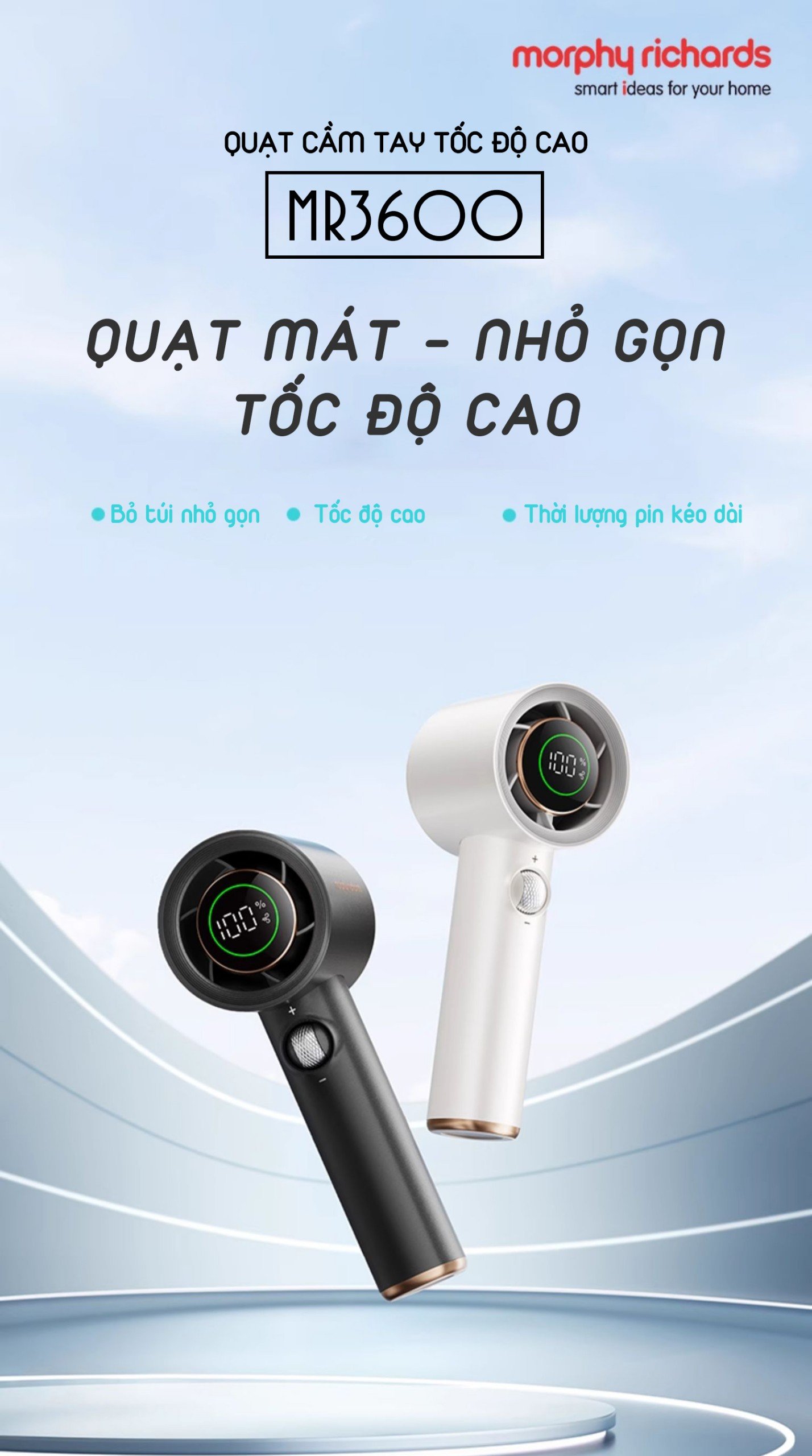 QUẠT CAO TỐC CẦM TAY DI ĐỘNG PIN SẠC 5000MAH MORPHY RICHARDS MR3600