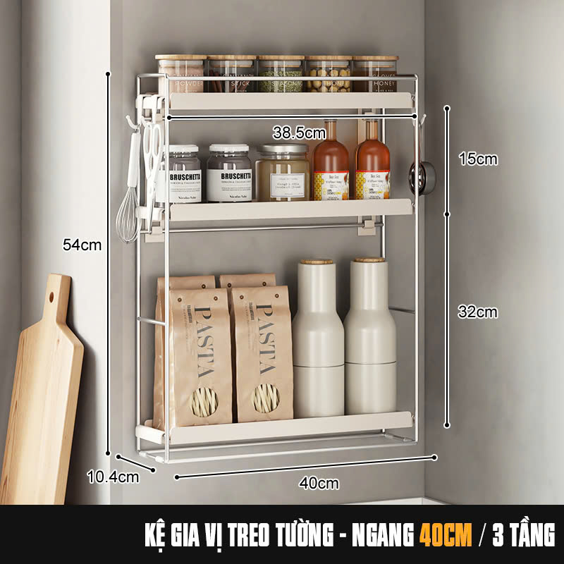 KỆ GIA VỊ SIÊU MỎNG TREO TƯỜNG KHUNG INOX CAO CẤP