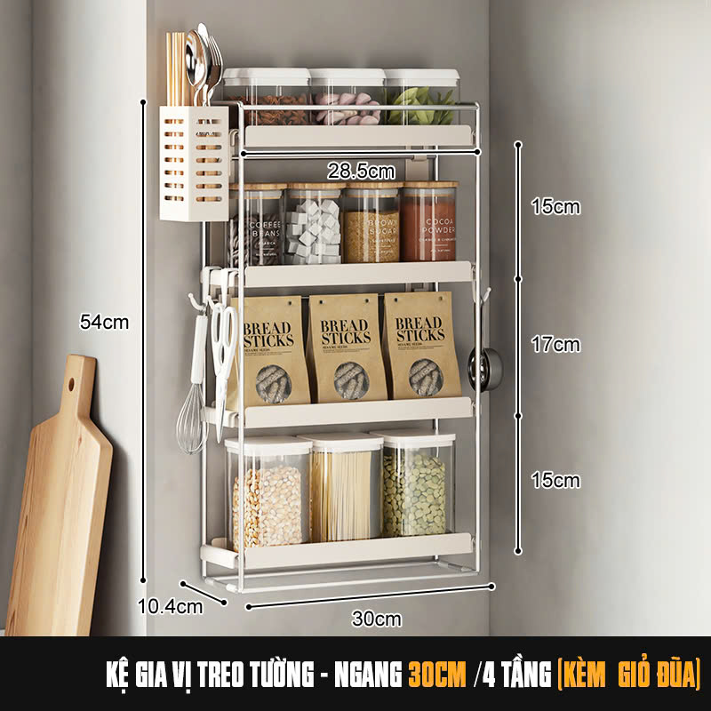 KỆ GIA VỊ SIÊU MỎNG TREO TƯỜNG KHUNG INOX CAO CẤP