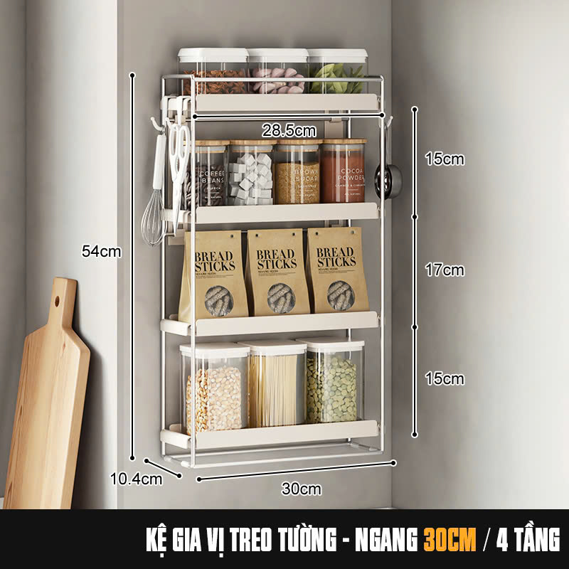 KỆ GIA VỊ SIÊU MỎNG TREO TƯỜNG KHUNG INOX CAO CẤP