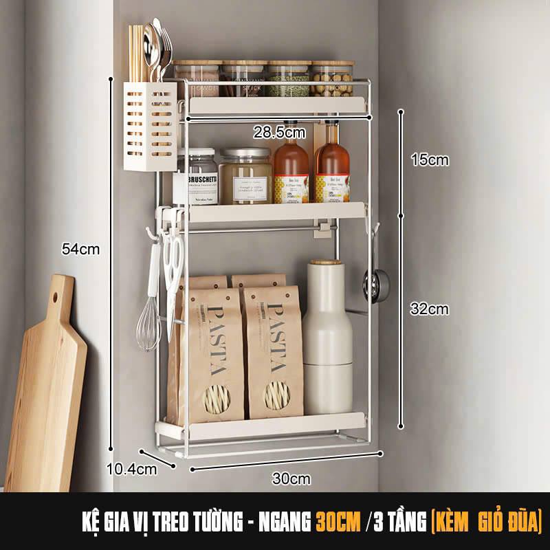 KỆ GIA VỊ SIÊU MỎNG TREO TƯỜNG KHUNG INOX CAO CẤP