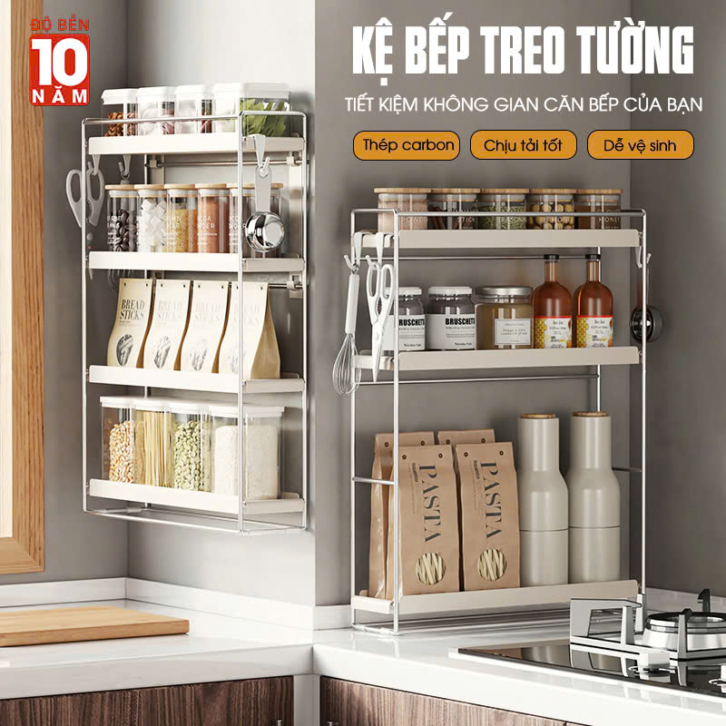 KỆ GIA VỊ SIÊU MỎNG TREO TƯỜNG KHUNG INOX CAO CẤP