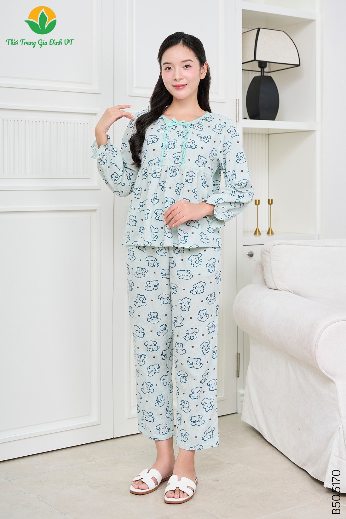 Bộ cotton nữ quần dài áo dài tay B50.5170.