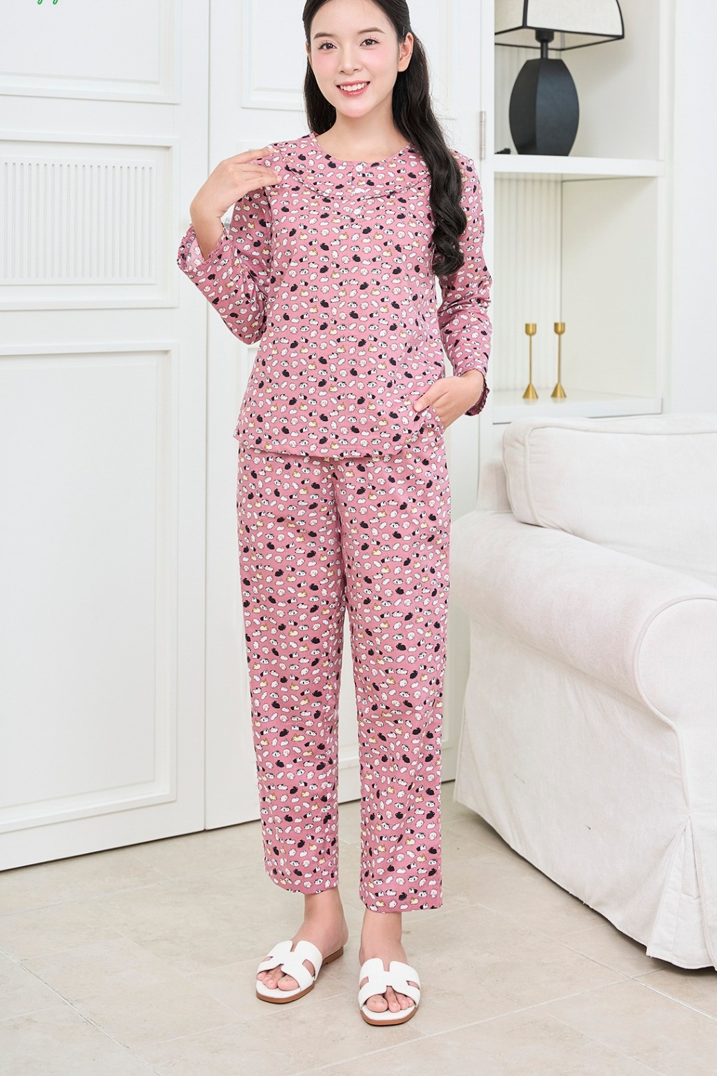 Bộ cotton nữ quần dài áo dài tay B50.5173.