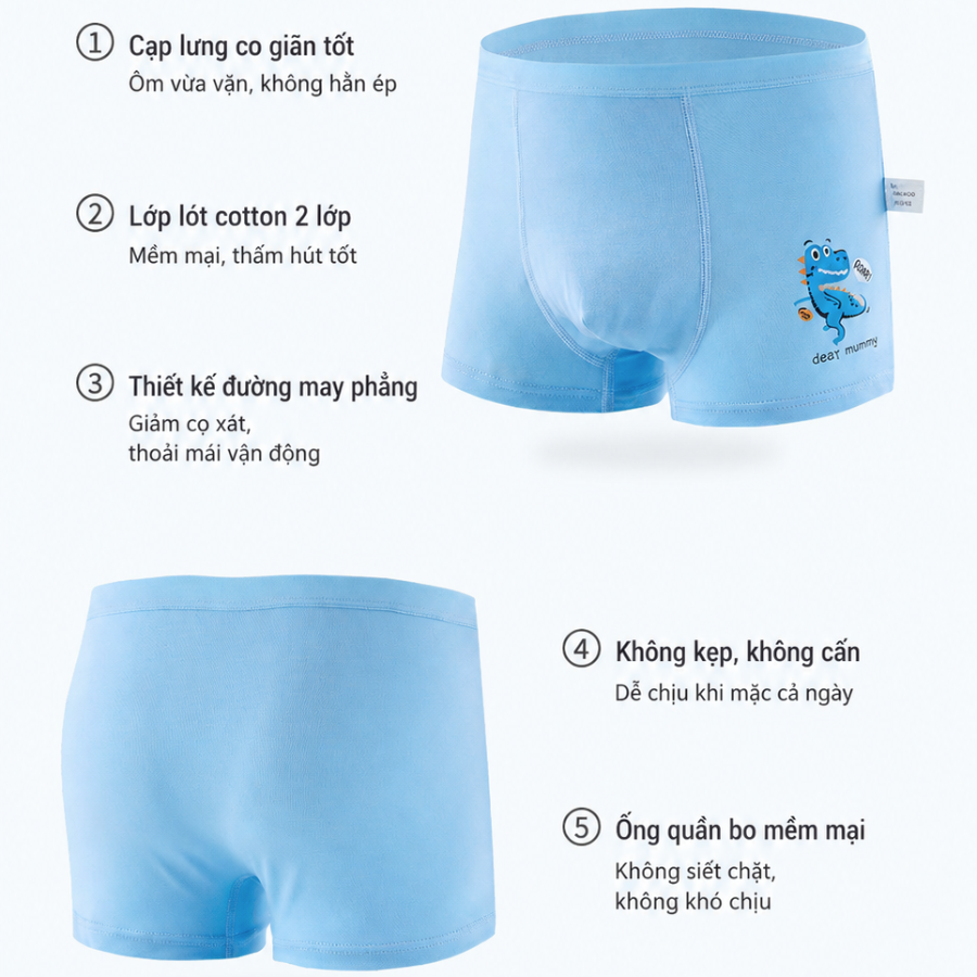{ƯU ĐÃI} SET 4 QUẦN SỊP ĐÙI COTTON BÉ TRAI 3-11 TUỔI
