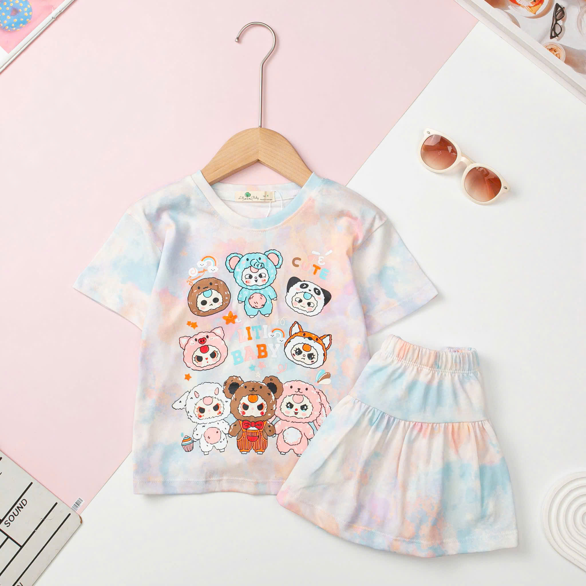 Bộ cotton BG chân váy vải loang 3/10 (Ri 8)