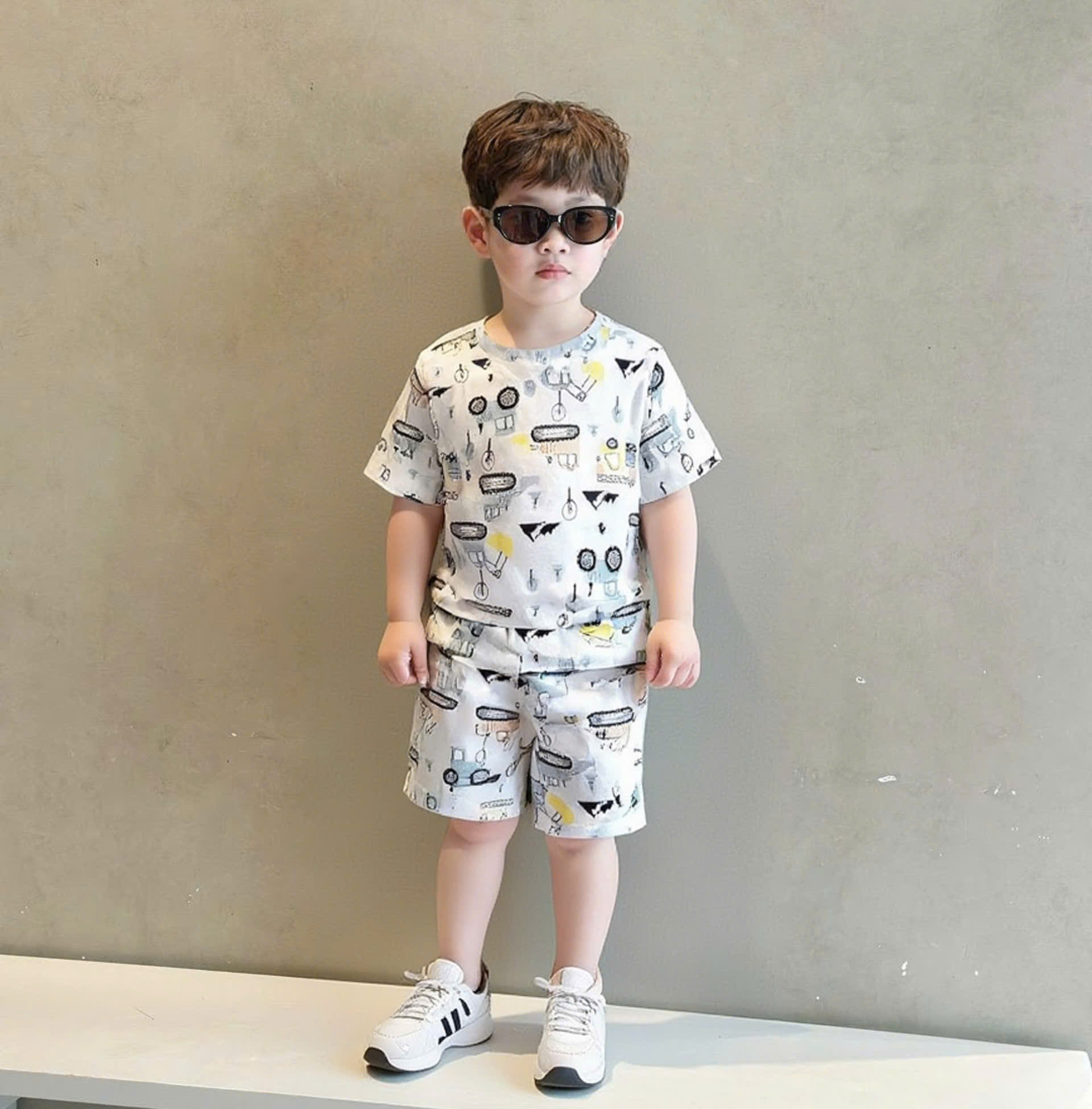 Bộ cotton cộc tay in tràn BÉ TRAI 80-120