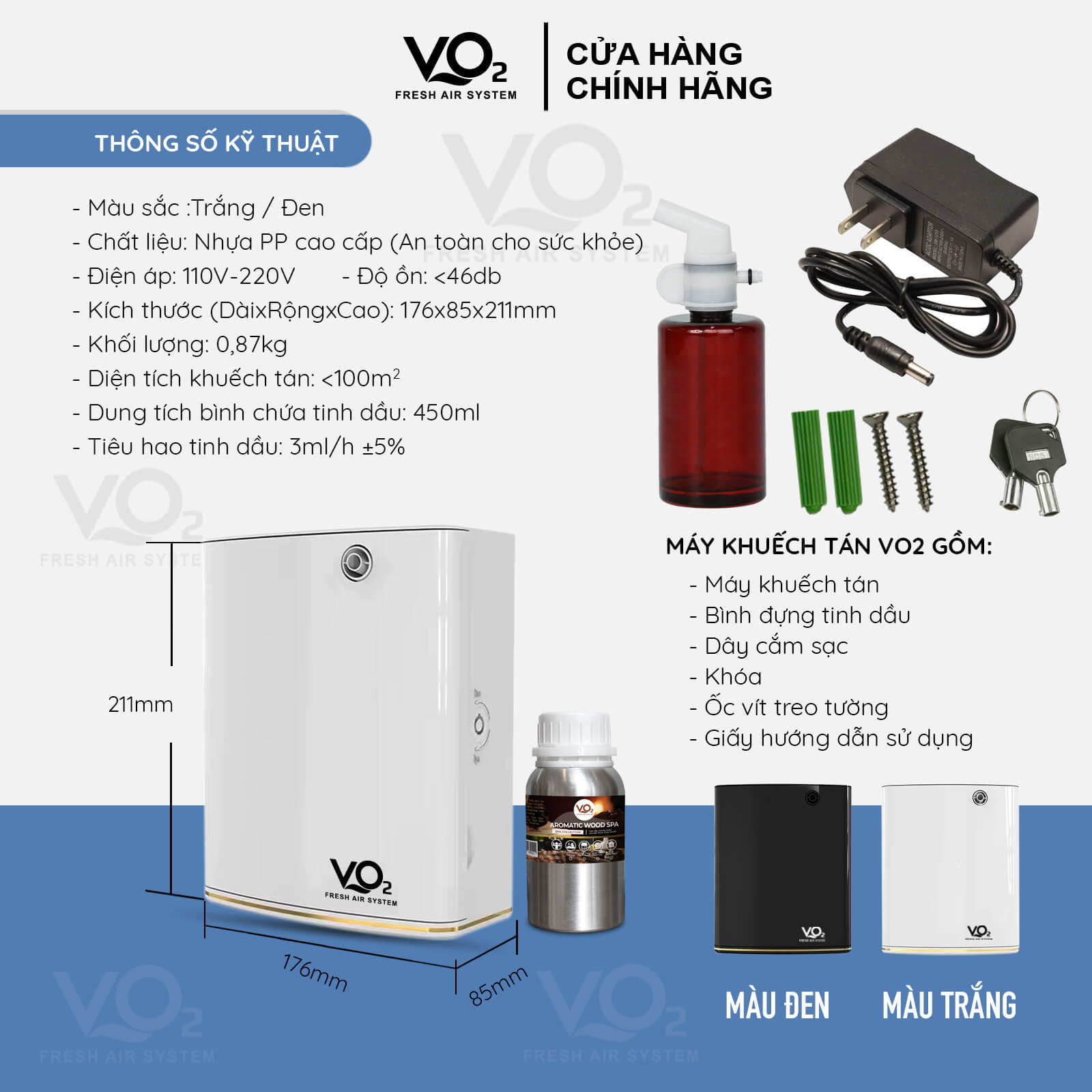 Cho Diffuser Máy xông tinh dầu cho gia đình VO2 Smart Home Aroma Diffuser - VO208W ...