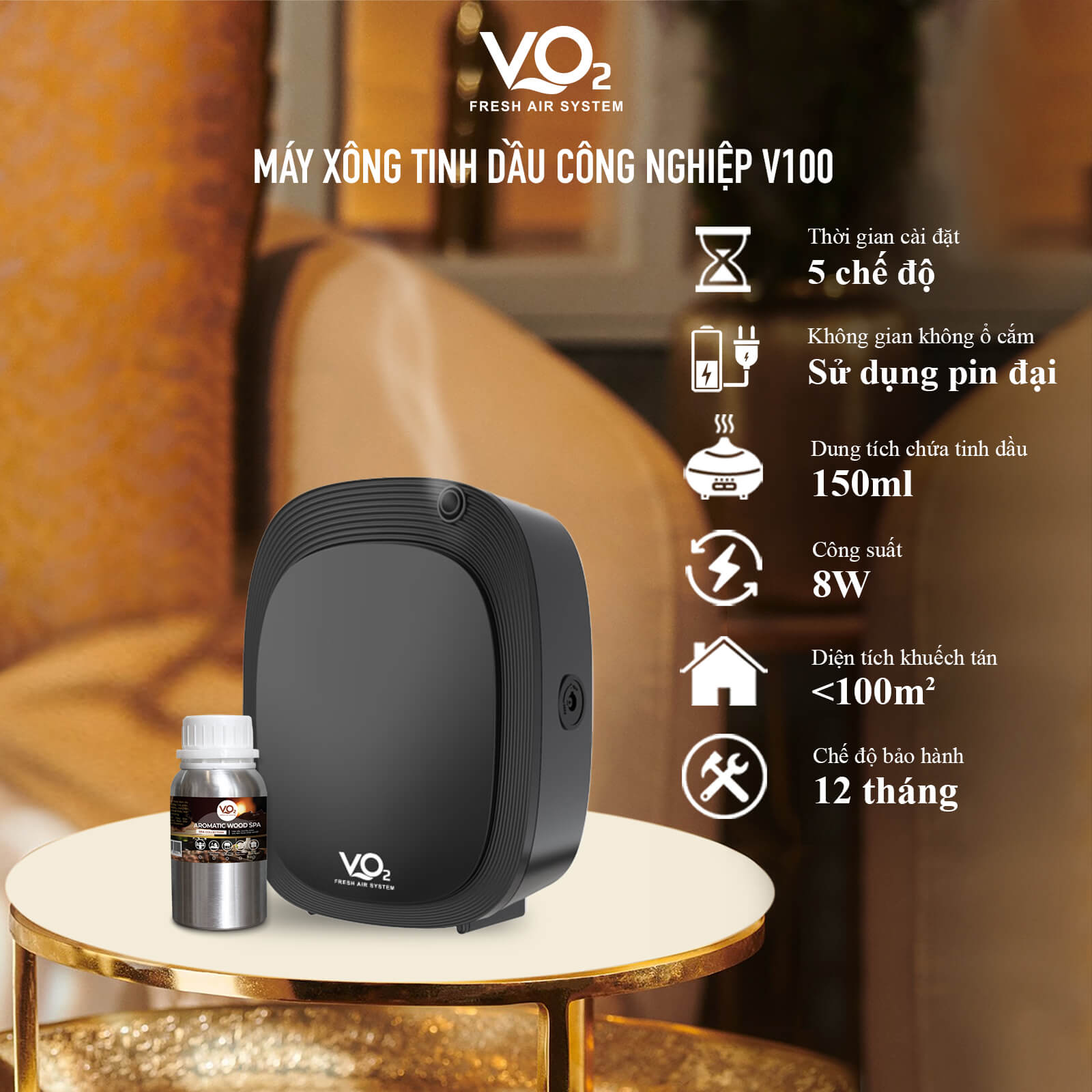 Cho Diffuser Máy xông tinh dầu chuyên dụng cho gia đình VO2 Smart Home Diffuser V100 ...