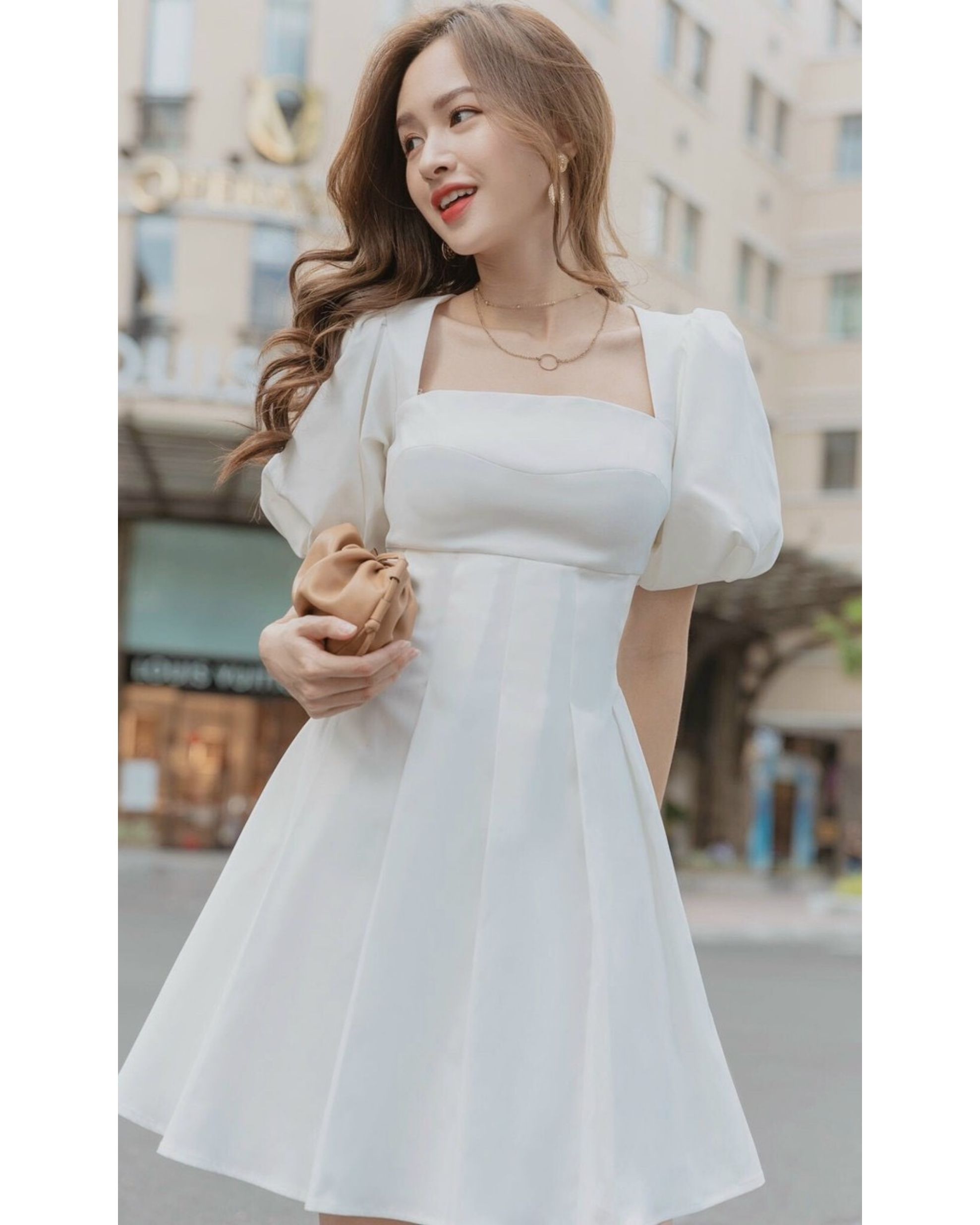 Đầm Trắng Babydoll - Đầm Cổ Vuông Tay Phồng Tiểu Thư - TT 04 - BEST SELLER.  thongnhat | Shopee Việt Nam