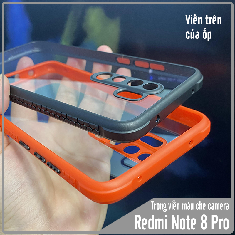 Ốp lưng Xiaomi Redmi Note 8 Pro trong viền màu che camera 4 Gốc chống sốc