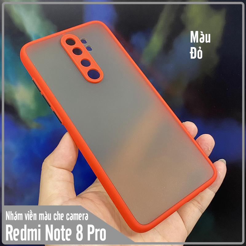 Ốp lưng cho Xiaomi Redmi Note 8 Pro trong nhám viền màu che camera