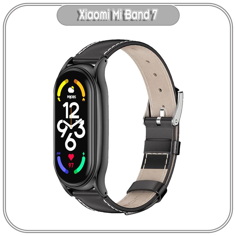 Dây da mặt kim loại cho Xiaomi Miband 7 hãng Mijobs