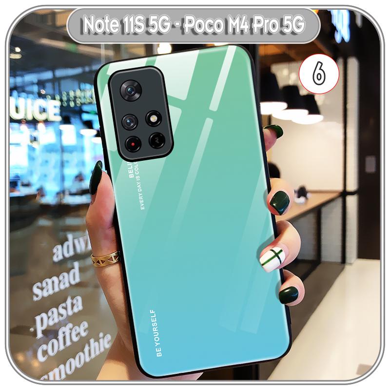 Ốp lưng cho Xiaomi Redmi Note 11S 5G - Poco M4 Pro 5G gương cứng 2 màu Gradient Ver 2 , viền TPU dẻo đen