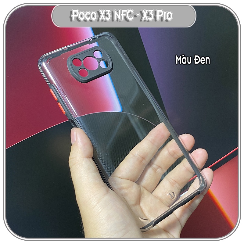 Ốp Lưng cho Xiaomi Poco X3 NFC - X3 Pro PC Cứng Trong Suốt Viền Màu Mỏng ,Che Camera