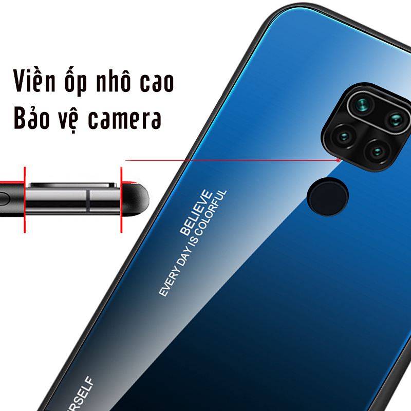 Ốp lưng cho Xiaomi Redmi 9A gương cứng 2 màu Gradient Ver 2 , viền TPU dẻo đen