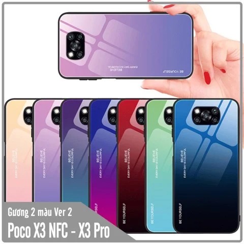 Ốp lưng dành cho Xiaomi Poco X3 NFC gương cứng 2 màu Gradient Ver 2 , viền TPU dẻo đen