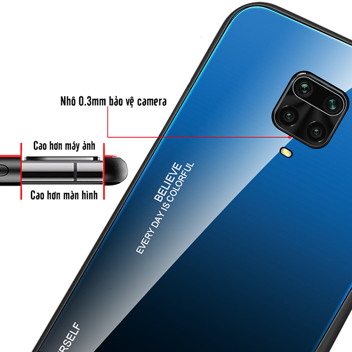 Ốp lưng cho Xiaomi Redmi Note 9S - Note 9 Pro gương cứng 2 màu Gradient Ver 2 , viền TPU dẻo đen