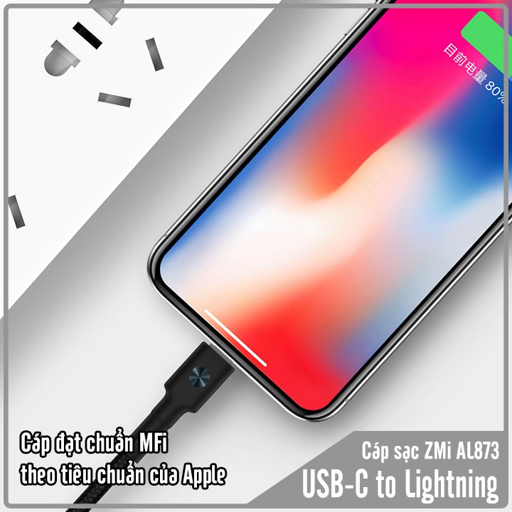 Cáp sạc nhanh dây dù ZMi chuẩn MFi USB-C to Lightning hỗ trợ sạc nhanh Power Delivery ( AL873 - AL872 )