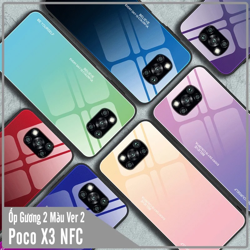 Ốp lưng dành cho Xiaomi Poco X3 NFC gương cứng 2 màu Gradient Ver 2 , viền TPU dẻo đen