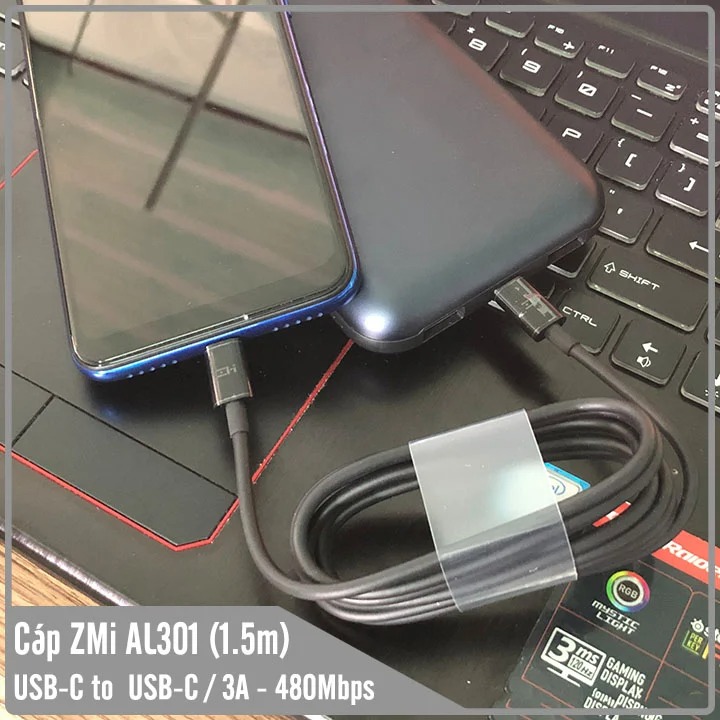 Cáp ZMI Type-C 2 đầu USB-C dài 1m5 - AL301, USB-C to USB-C / 3A - 480 Mbps