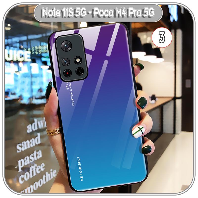 Ốp lưng cho Xiaomi Redmi Note 11S 5G - Poco M4 Pro 5G gương cứng 2 màu Gradient Ver 2 , viền TPU dẻo đen