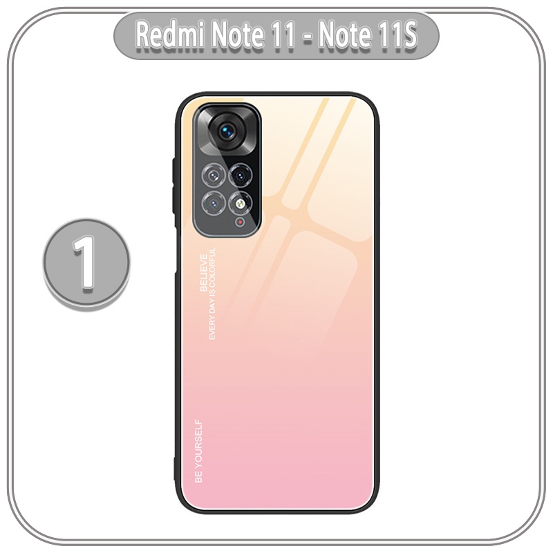 Ốp lưng cho Xiaomi Redmi Note 11 - 11S gương cứng 2 màu Gradient Ver 2 , viền TPU dẻo đen