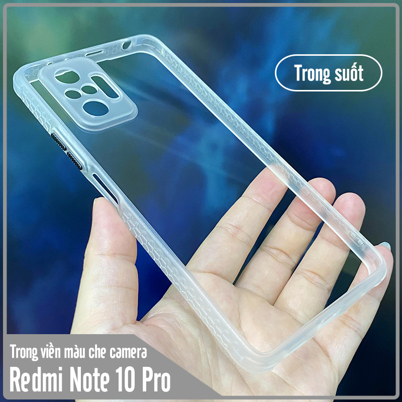 Ốp lưng cho Xiaomi Redmi Note 10 Pro trong viền màu che camera 4 Góc chống sốc