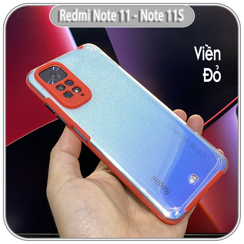 Ốp Lưng cho Xiaomi Redmi Note 11 - 11S 4G PC Trong Suốt Viền Màu Mỏng ,Che Camera