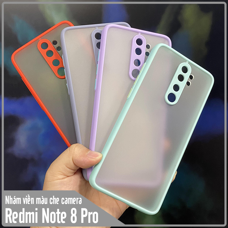 Ốp lưng cho Xiaomi Redmi Note 8 Pro trong nhám viền màu che camera