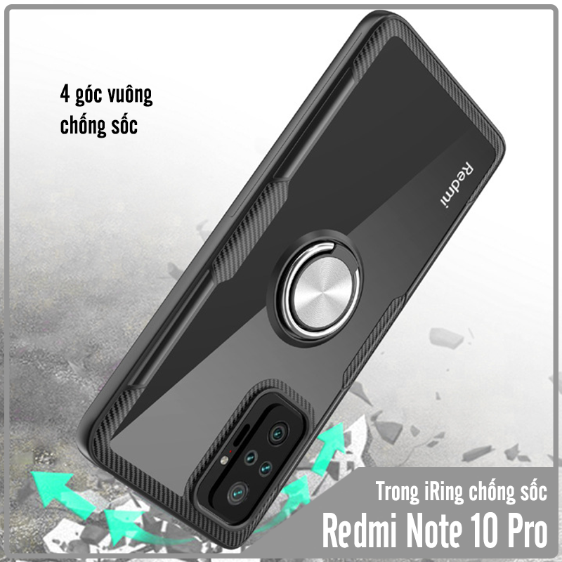 Ốp lưng cho Xiaomi Redmi Note 10 Pro Trong Suốt Chống Sốc iRing Viền Màu