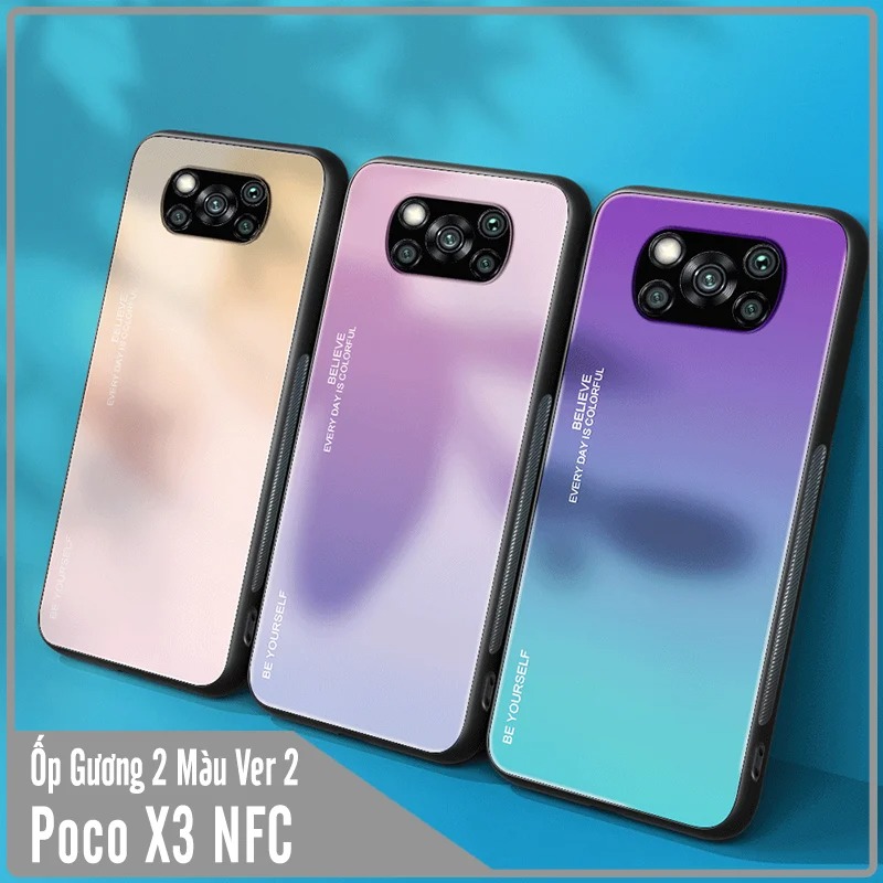 Ốp lưng dành cho Xiaomi Poco X3 NFC gương cứng 2 màu Gradient Ver 2 , viền TPU dẻo đen