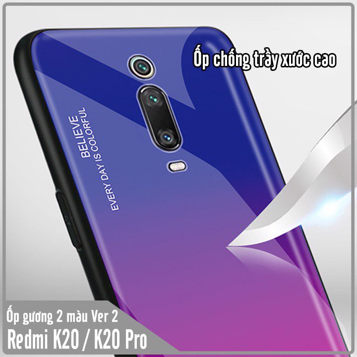 Ốp lưng Xiaomi Redmi K20 / K20 Pro gương cứng 2 màu Ver 2 , viền TPU dẻo đen