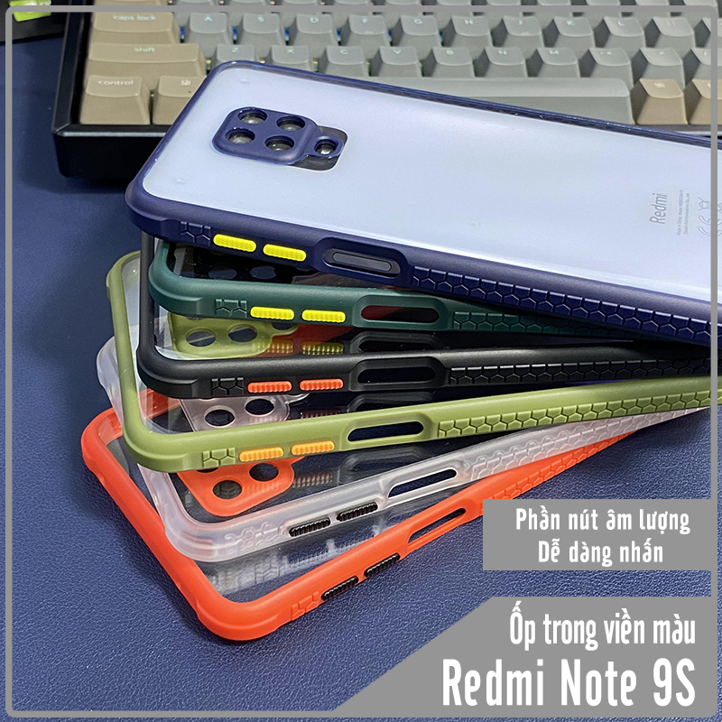 Ốp lưng cho Xiaomi Redmi Note 9S - Note 9 Pro trong viền màu che camera 4 Gốc chống sốc