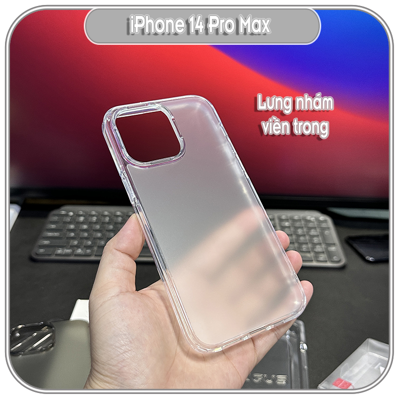 Ốp lưng cho iPhone 14 Pro Max Lưng trong - nhám viền màu LIKGUS