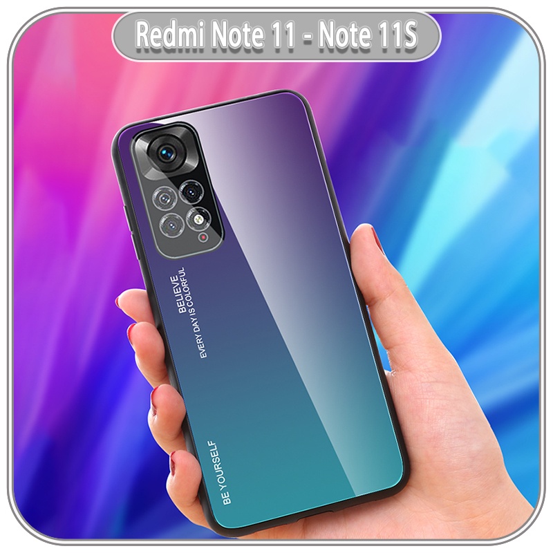 Ốp lưng cho Xiaomi Redmi Note 11 - 11S gương cứng 2 màu Gradient Ver 2 , viền TPU dẻo đen